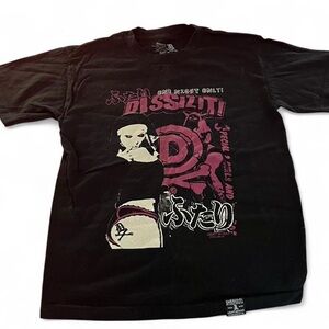 Black Graphic Short-Sleeve Tee with Pink and White Print